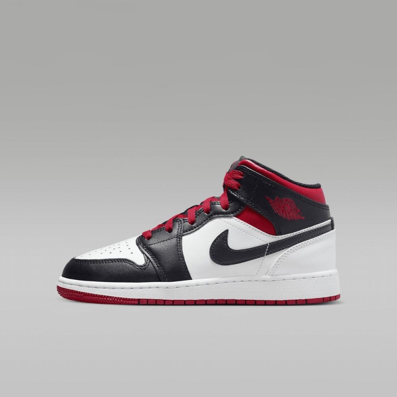 Nike Air Jordan 1 Mid Schoenen Kinderen Rood Zwart Wit Nederland | 813502-YMW
