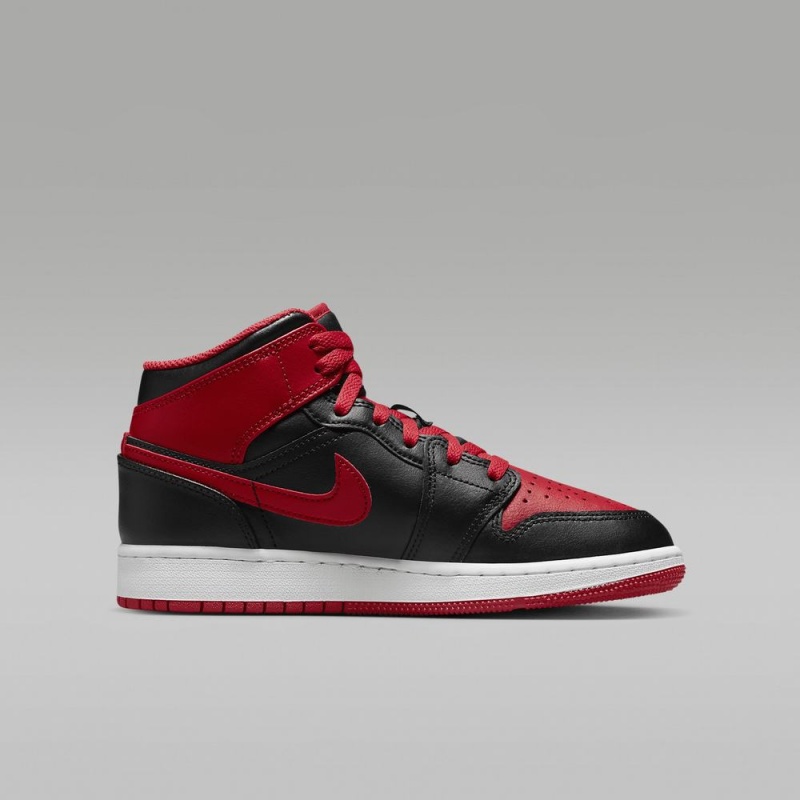 Nike Air Jordan 1 Mid Schoenen Kinderen Zwart Rood Nederland | 540319-QYU