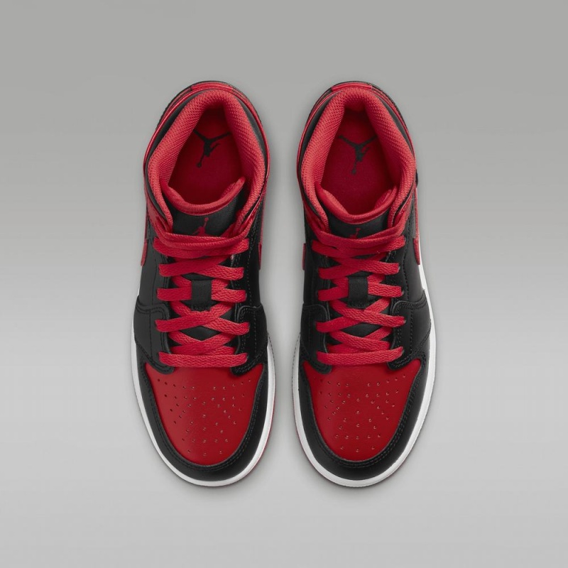 Nike Air Jordan 1 Mid Schoenen Kinderen Zwart Rood Nederland | 540319-QYU