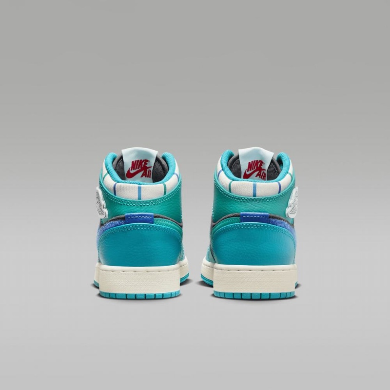 Nike Air Jordan 1 Mid Sneaker School Schoenen Kinderen Donkergrijs Turquoise Blauw Nederland | 895243-PGE