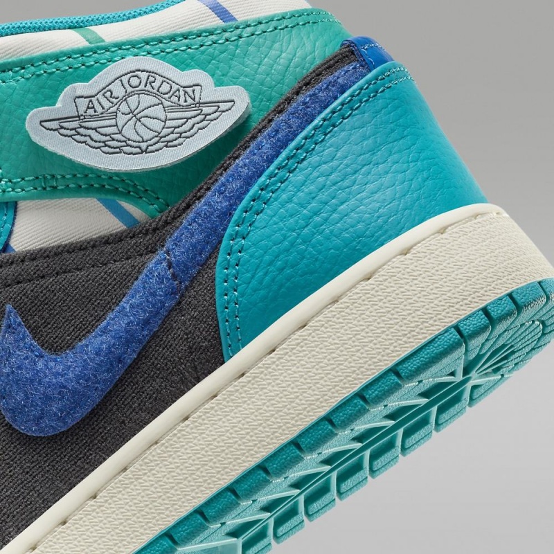 Nike Air Jordan 1 Mid Sneaker School Schoenen Kinderen Donkergrijs Turquoise Blauw Nederland | 895243-PGE