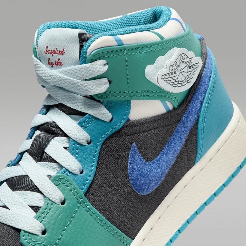 Nike Air Jordan 1 Mid Sneaker School Schoenen Kinderen Donkergrijs Turquoise Blauw Nederland | 895243-PGE