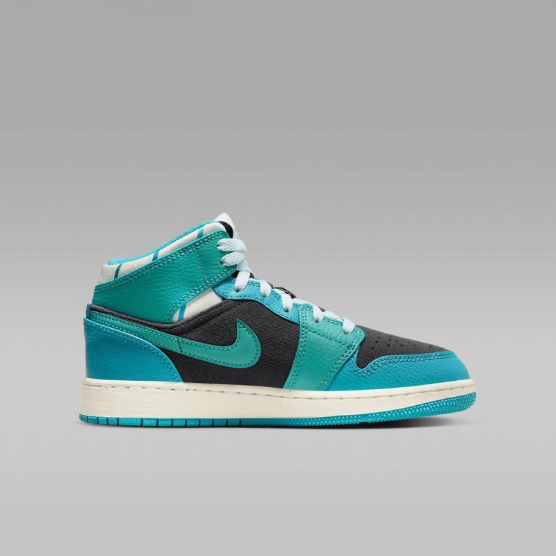 Nike Air Jordan 1 Mid Sneaker School Schoenen Kinderen Donkergrijs Turquoise Blauw Nederland | 895243-PGE