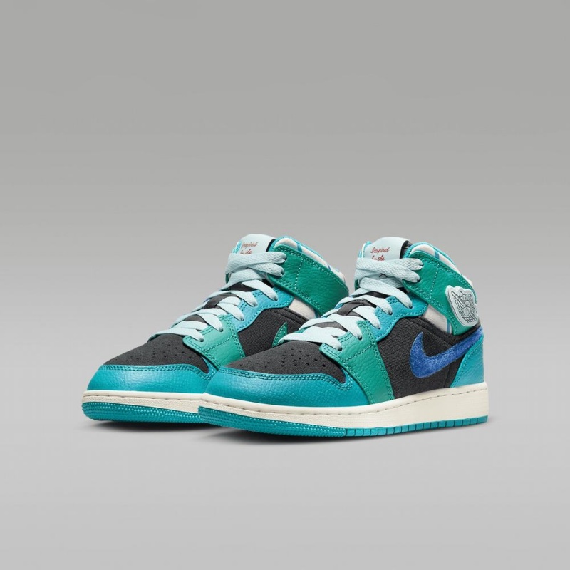 Nike Air Jordan 1 Mid Sneaker School Schoenen Kinderen Donkergrijs Turquoise Blauw Nederland | 895243-PGE