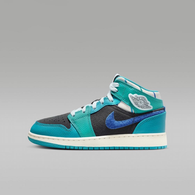 Nike Air Jordan 1 Mid Sneaker School Schoenen Kinderen Donkergrijs Turquoise Blauw Nederland | 895243-PGE