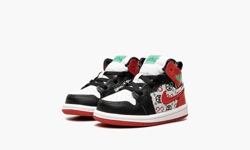 Nike Air Jordan 1 Mid TD 'Ugly Christmas Trui' Schoenen Kinderen Wit Rood Zwart Nederland | 849071-RMS