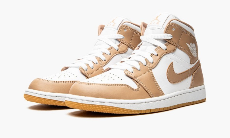 Nike Air Jordan 1 Mid 'Tan / Gum' Schoenen Heren Wit Geel Nederland | 792106-ATG