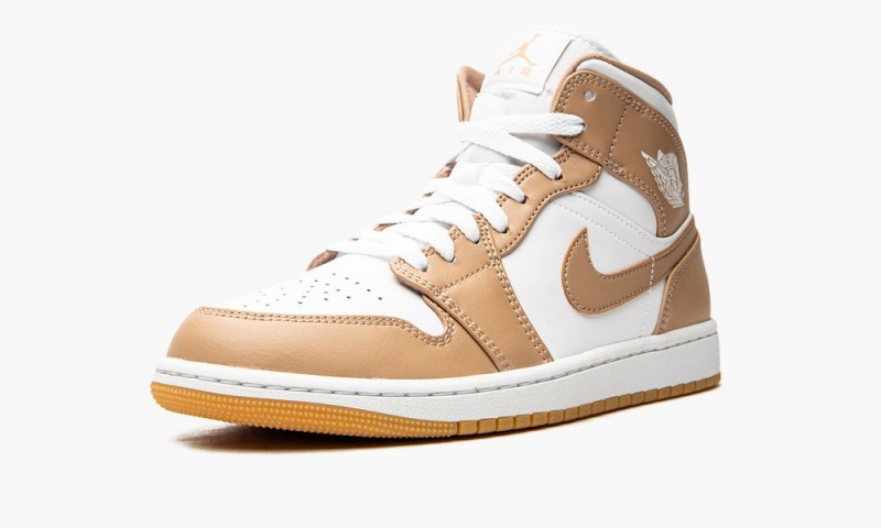 Nike Air Jordan 1 Mid 'Tan / Gum' Schoenen Heren Wit Geel Nederland | 792106-ATG