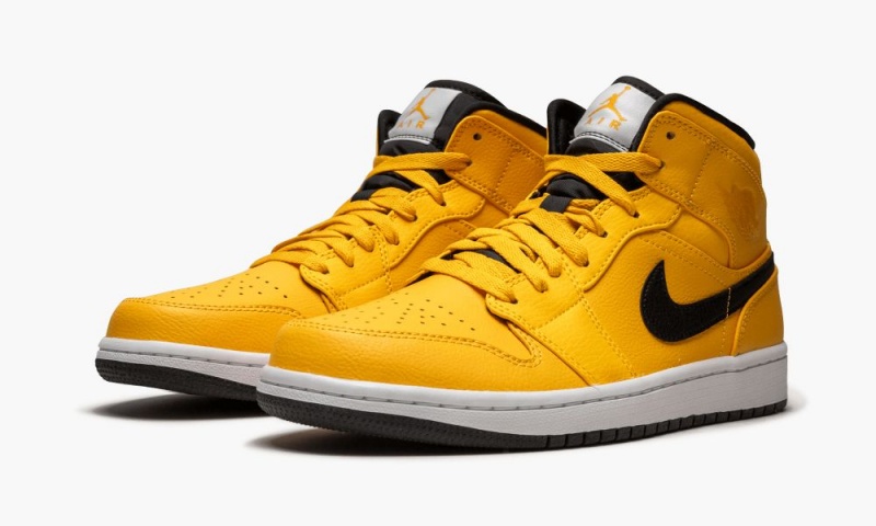 Nike Air Jordan 1 Mid 'Taxi Yellow' Schoenen Heren Goud Zwart Wit Nederland | 649537-VRU