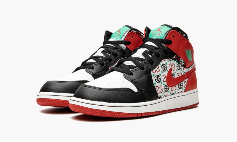 Nike Air Jordan 1 Mid 'Ugly Christmas Trui' Schoenen Kinderen Wit Rood Zwart Nederland | 348169-SHK