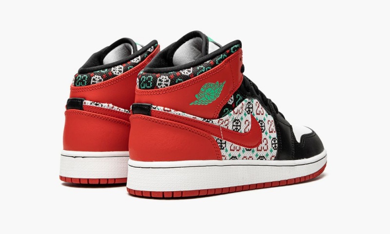 Nike Air Jordan 1 Mid 'Ugly Christmas Trui' Schoenen Kinderen Wit Rood Zwart Nederland | 348169-SHK