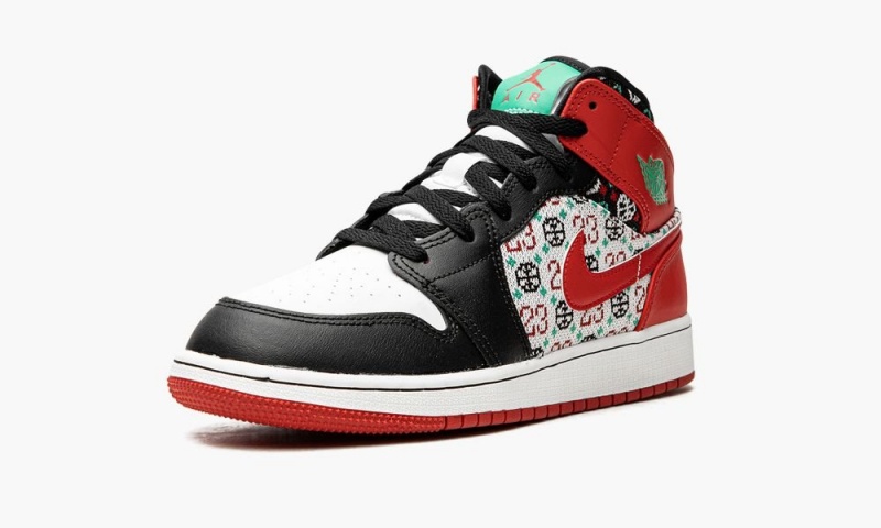 Nike Air Jordan 1 Mid 'Ugly Christmas Trui' Schoenen Kinderen Wit Rood Zwart Nederland | 348169-SHK