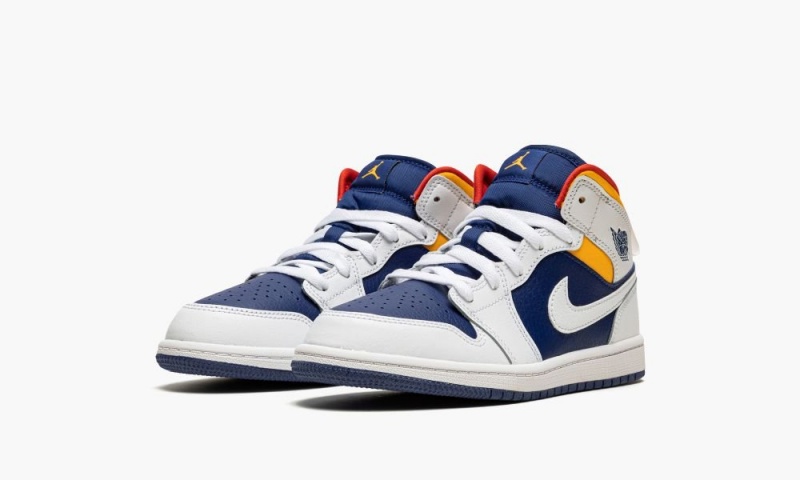 Nike Air Jordan 1 Mid 'hite Deep Royal Blue' Schoenen Kinderen Wit Oranje Nederland | 325768-IHV
