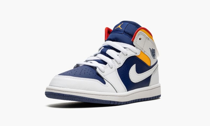 Nike Air Jordan 1 Mid 'hite Deep Royal Blue' Schoenen Kinderen Wit Oranje Nederland | 325768-IHV