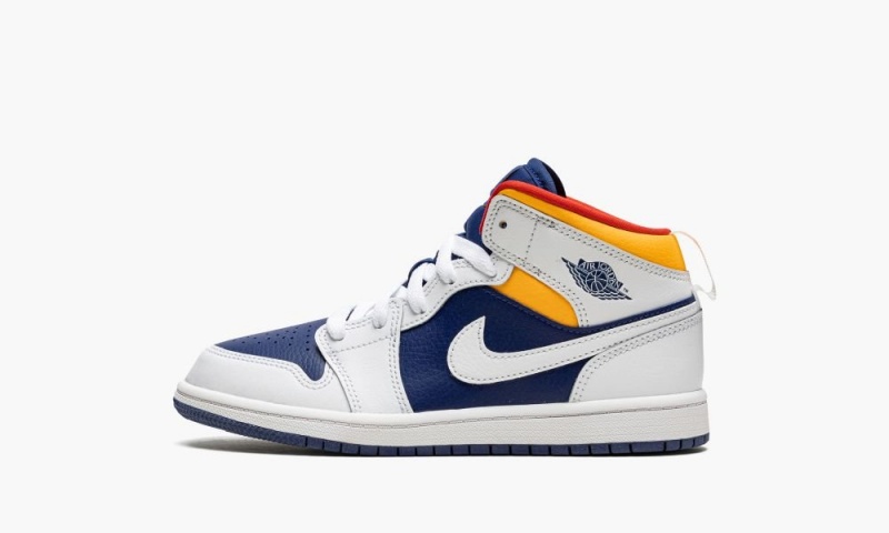 Nike Air Jordan 1 Mid \'hite Deep Royal Blue\' Schoenen Kinderen Wit Oranje Nederland | 325768-IHV