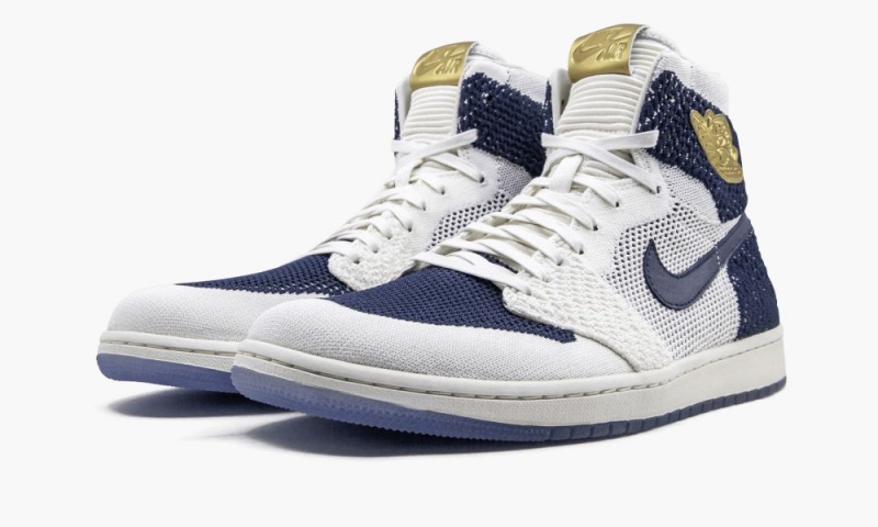 Nike Air Jordan 1 Retro HI Flyknit 'Derek Jeter - RE2PECT' Schoenen Heren Donkerblauw Metal Nederland | 095487-QPA