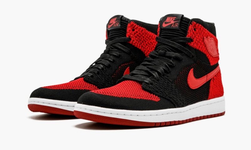 Nike Air Jordan 1 Retro HI Flyknit Schoenen Heren Zwart Rood Wit Nederland | 958210-ZDP