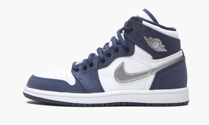 Nike Air Jordan 1 Retro High Co.Jp PS \'Midnight Navy\' Schoenen Kinderen Wit Metal Zilver Nederland | 210458-QXB