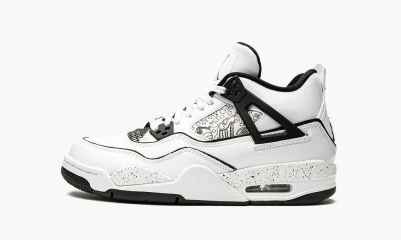 Nike Air Jordan 4 Retro GS \'DIY\' Schoenen Kinderen Wit Zwart Nederland | 837459-WET