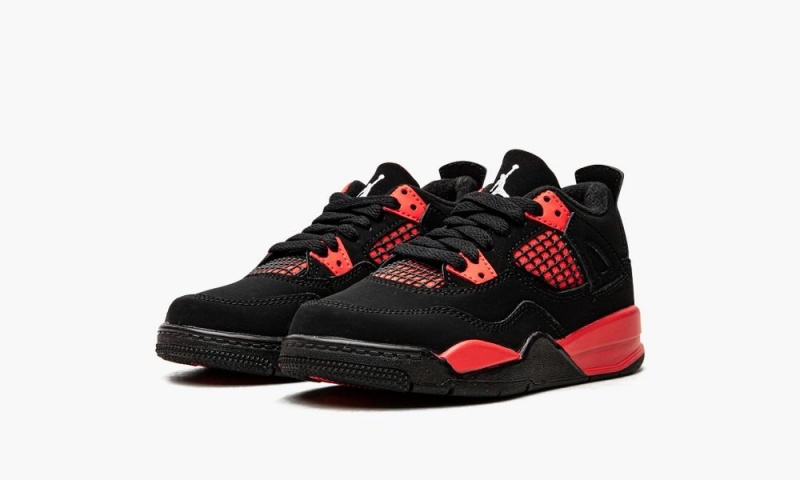 Nike Air Jordan 4 Retro PS 'Red Thunder' Schoenen Kinderen Zwart Wit Rood Nederland | 469352-ZJN