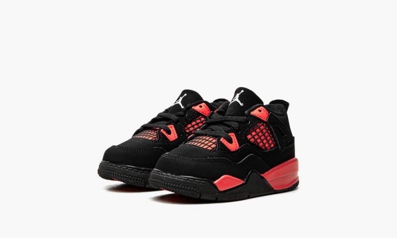 Nike Air Jordan 4 Retro TD 'Red Thunder' Schoenen Kinderen Zwart Wit Rood Nederland | 407368-KYI