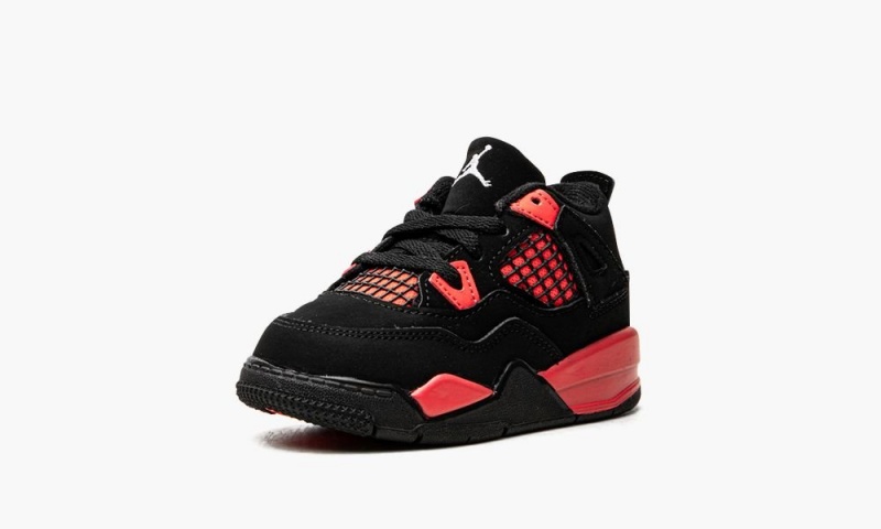 Nike Air Jordan 4 Retro TD 'Red Thunder' Schoenen Kinderen Zwart Wit Rood Nederland | 407368-KYI