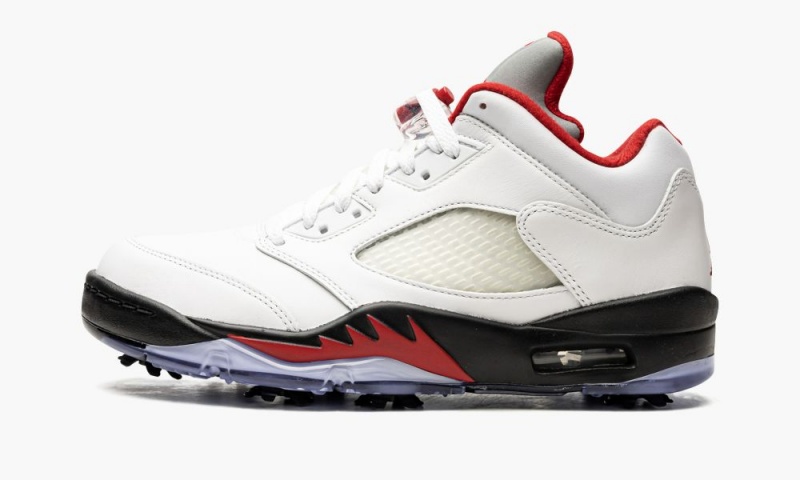 Nike Air Jordan 5 Low Golf \'Fire Red - Silver Tongue\' Schoenen Heren Wit Rood Zwart Nederland | 643857-BOV
