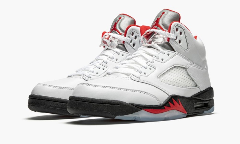 Nike Air Jordan 5 Retro 'Fire Red Silver Tongue 2020' Schoenen Heren Wit Rood Zwart Nederland | 562147-HCO