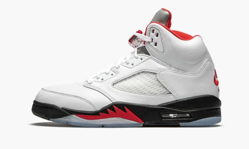 Nike Air Jordan 5 Retro \'Fire Red Silver Tongue 2020\' Schoenen Heren Wit Rood Zwart Nederland | 562147-HCO