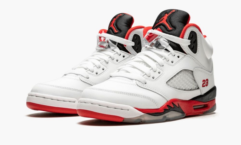 Nike Air Jordan 5 Retro GS 'Fire Red Black Tongue' Schoenen Kinderen Wit Rood Zwart Nederland | 703425-UGL