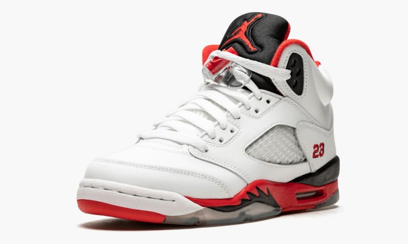 Nike Air Jordan 5 Retro GS 'Fire Red Black Tongue' Schoenen Kinderen Wit Rood Zwart Nederland | 703425-UGL