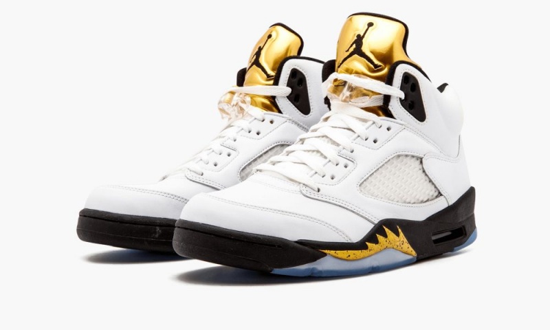 Nike Air Jordan 5 Retro 'Olympic Gold Medal' Schoenen Heren Wit Zwart Goud Nederland | 890671-FDE