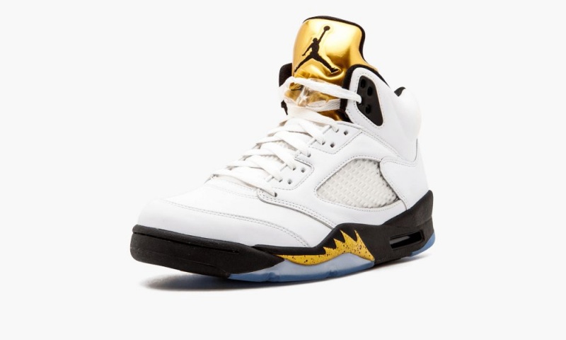 Nike Air Jordan 5 Retro 'Olympic Gold Medal' Schoenen Heren Wit Zwart Goud Nederland | 890671-FDE
