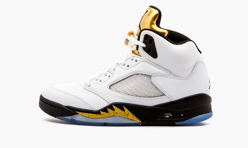 Nike Air Jordan 5 Retro \'Olympic Gold Medal\' Schoenen Heren Wit Zwart Goud Nederland | 890671-FDE