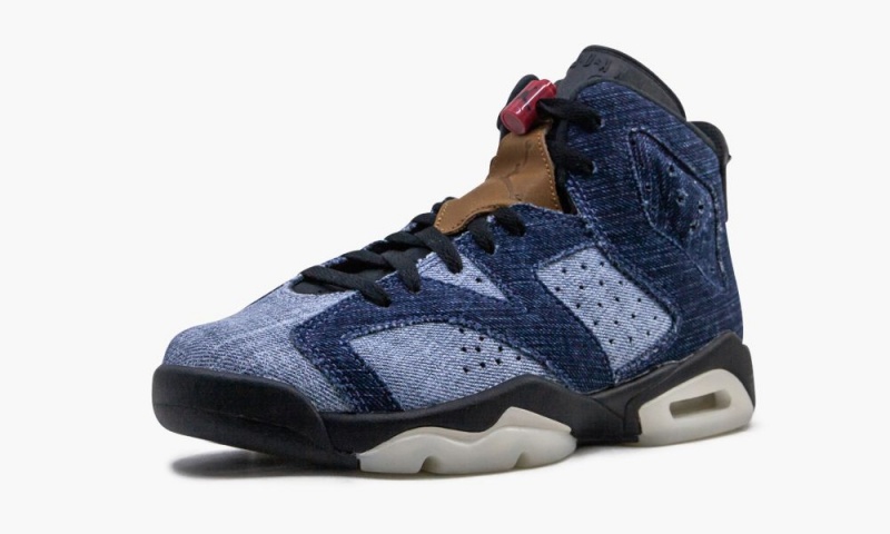 Nike Air Jordan 6 Retro (GS) 'Washed Denim' Schoenen Kinderen Blauw Zwart Lichtturkoois Nederland | 364802-QZT