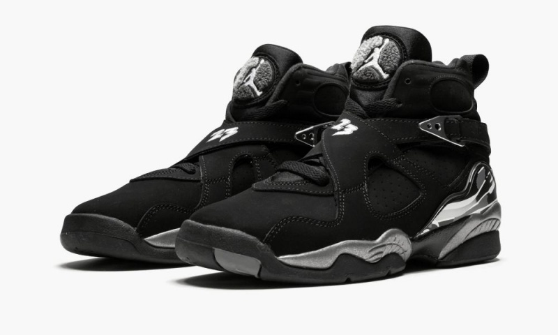 Nike Air Jordan 8 Retro BG 'Chrome' Schoenen Kinderen Zwart Wit Diepgrijs Nederland | 237981-PGN