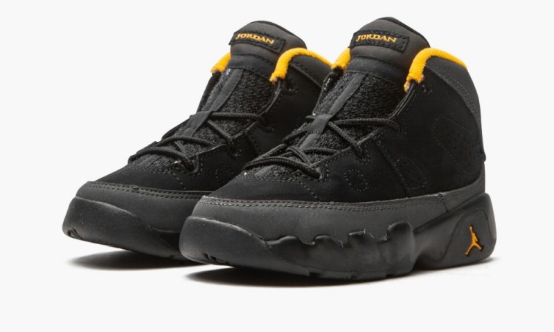 Nike Air Jordan 9 Retro TD 'University Gold' Schoenen Kinderen Zwart Donkergrijs Nederland | 895621-YRT