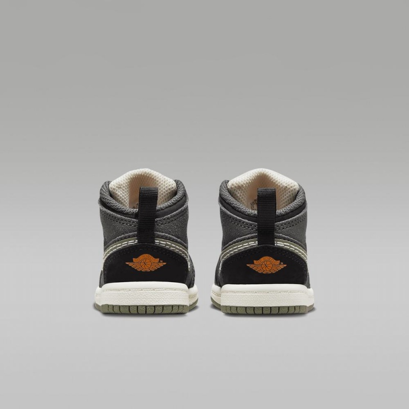Nike Jordan 1 Mid SE Craft Schoenen Kinderen Donkergrijs Zwart Blauw Lichtolijfgroen Nederland | 831294-ZGC