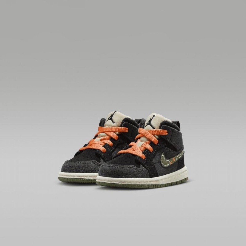 Nike Jordan 1 Mid SE Craft Schoenen Kinderen Donkergrijs Zwart Blauw Lichtolijfgroen Nederland | 831294-ZGC