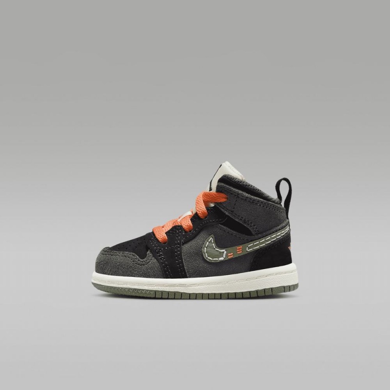 Nike Jordan 1 Mid SE Craft Schoenen Kinderen Donkergrijs Zwart Blauw Lichtolijfgroen Nederland | 831294-ZGC