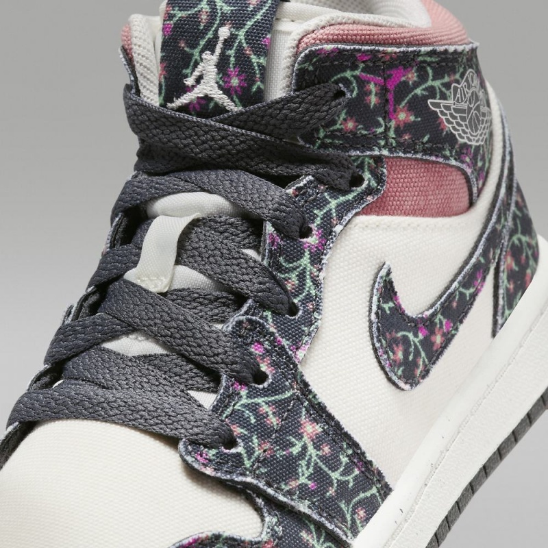 Nike Jordan 1 Mid SE Schoenen Kinderen Bloemen Wit Roze Nederland | 958217-GFC