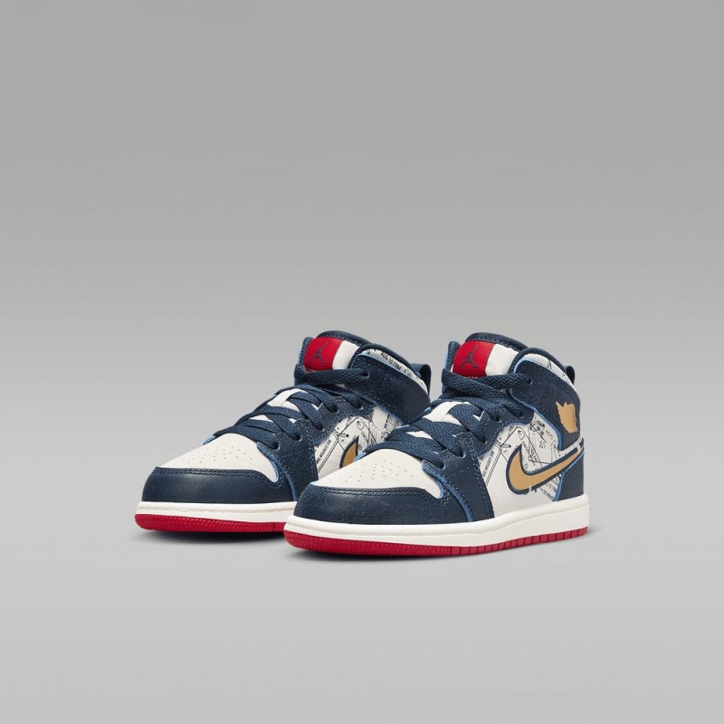 Nike Jordan 1 Mid SE Schoenen Kinderen Donkerblauw Wit Nederland | 729065-WJX
