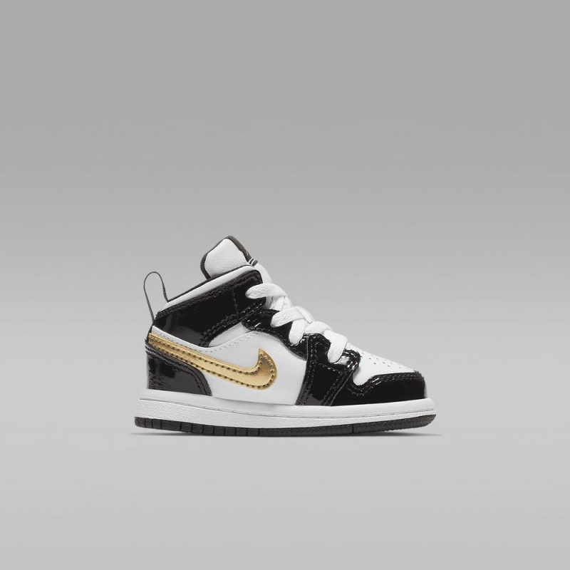 Nike Jordan 1 Mid SE Schoenen Kinderen Zwart Wit Metal Goud Nederland | 074813-CYS