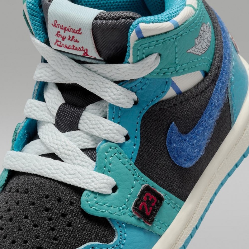 Nike Jordan 1 Mid SS Schoenen Kinderen Donkergrijs Turquoise Blauw Nederland | 520431-IME