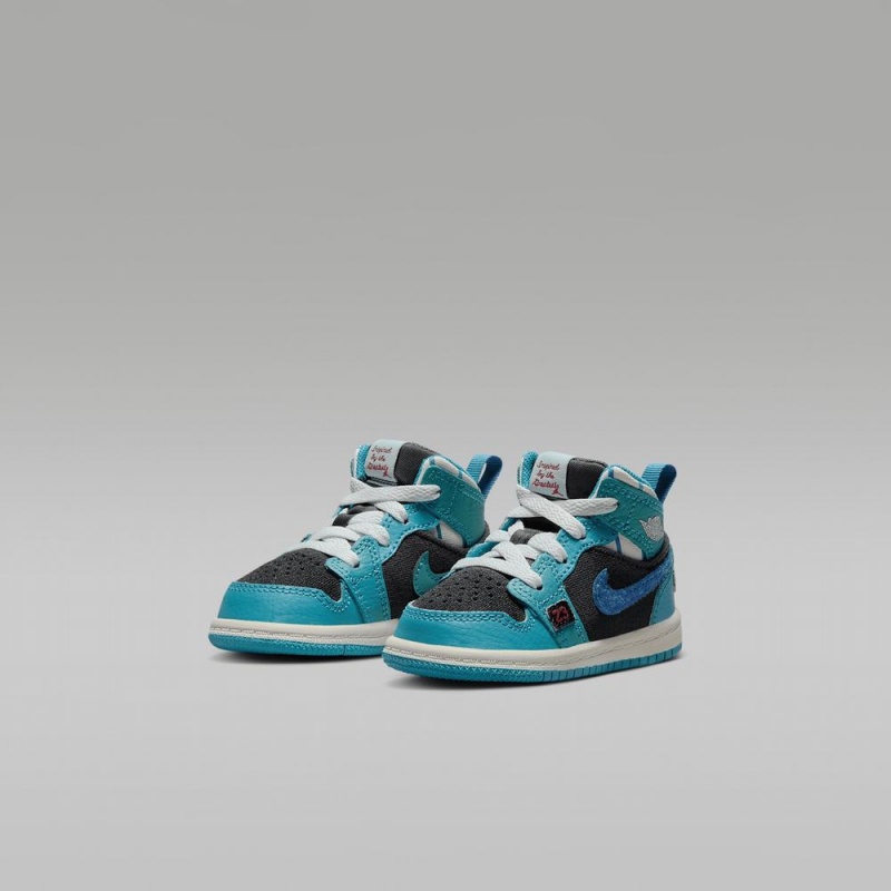 Nike Jordan 1 Mid SS Schoenen Kinderen Donkergrijs Turquoise Blauw Nederland | 520431-IME