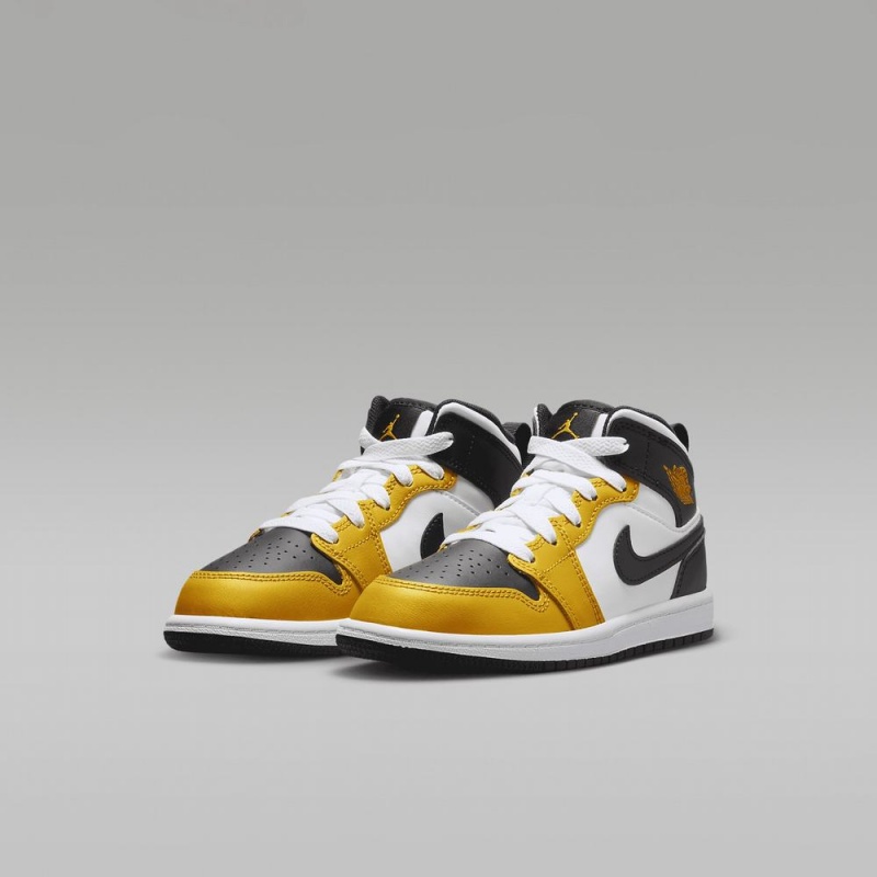 Nike Jordan 1 Mid Schoenen Kinderen Geel Zwart Wit Nederland | 429176-FJO