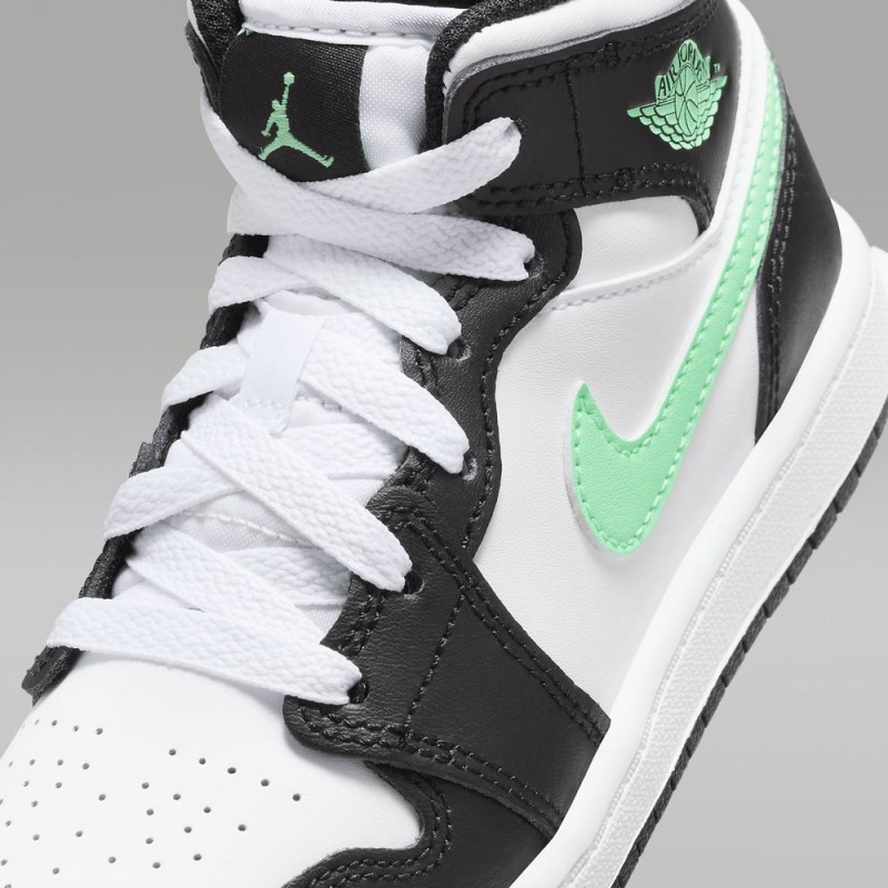 Nike Jordan 1 Mid Schoenen Kinderen Wit Zwart Groen Nederland | 725839-DTF