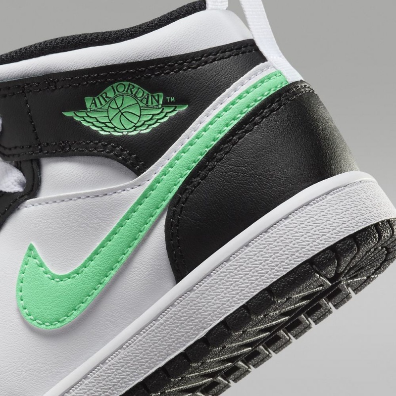 Nike Jordan 1 Mid Schoenen Kinderen Wit Zwart Groen Nederland | 725839-DTF