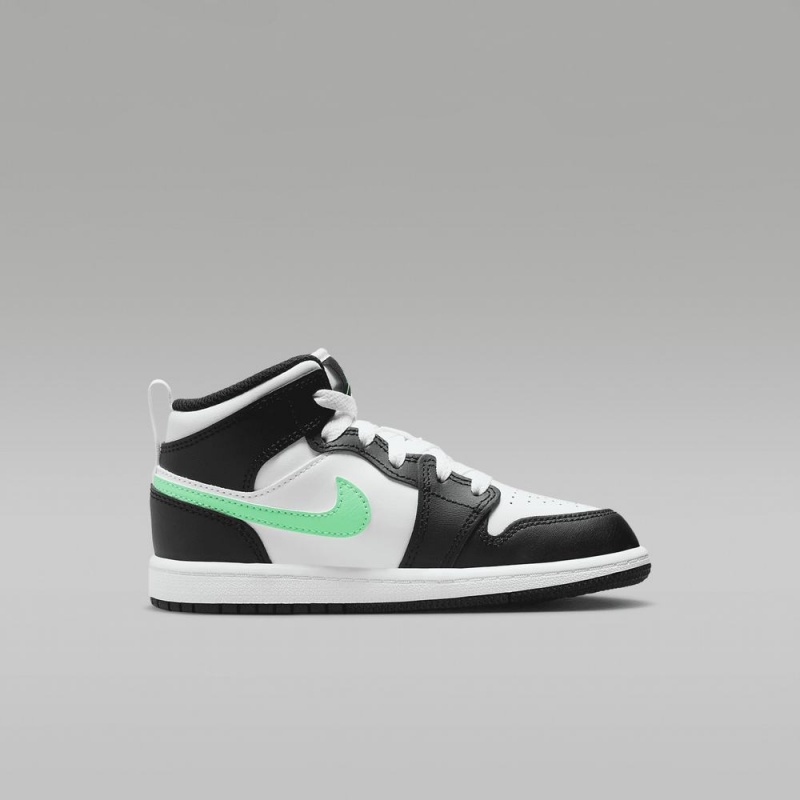 Nike Jordan 1 Mid Schoenen Kinderen Wit Zwart Groen Nederland | 725839-DTF