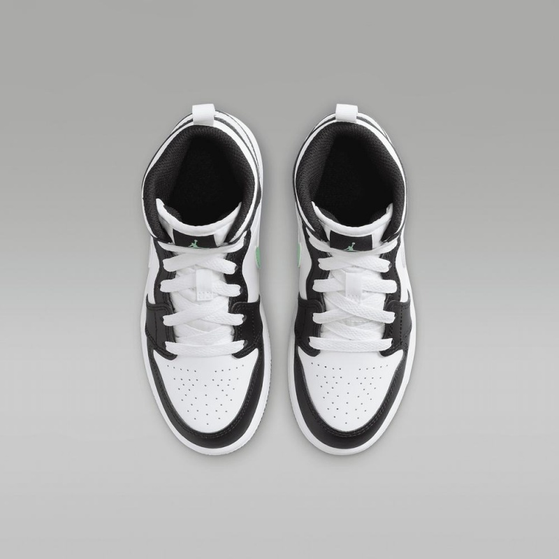 Nike Jordan 1 Mid Schoenen Kinderen Wit Zwart Groen Nederland | 725839-DTF